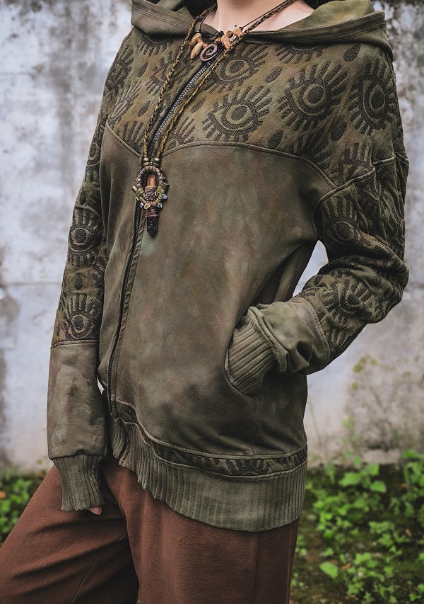 Mossy Eyelet Kapuzensweatjacke