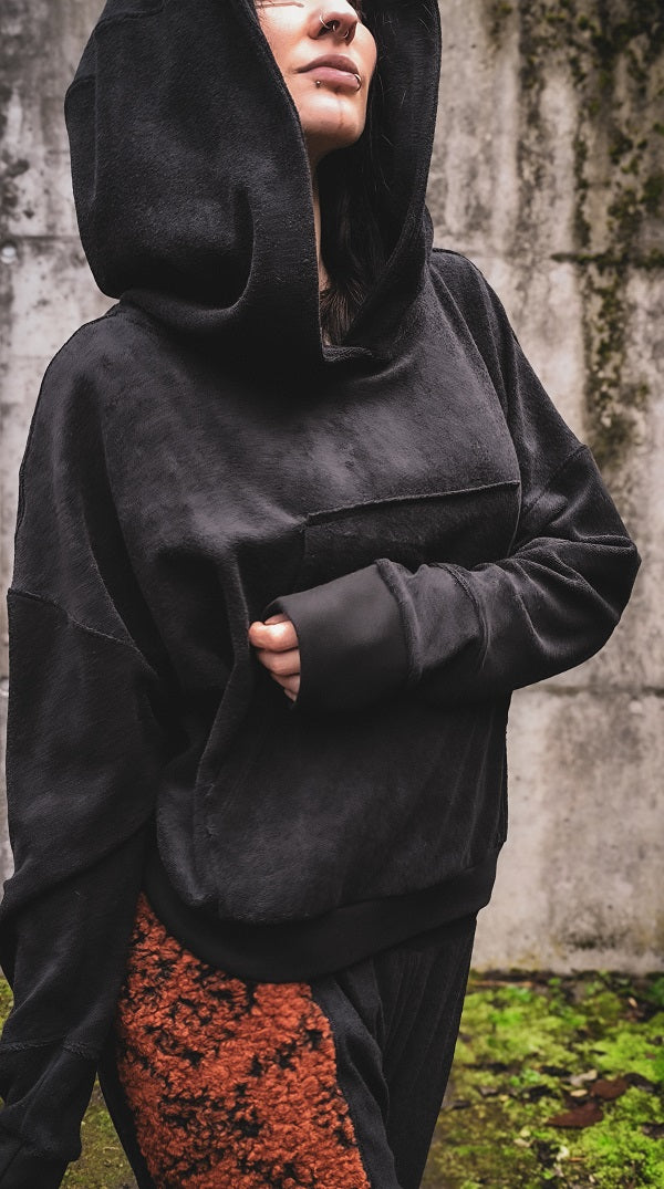 Terrycloth Crop Hoodie Black