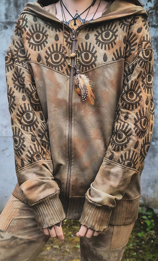 Tan Eyelet Kapuzensweatjacke