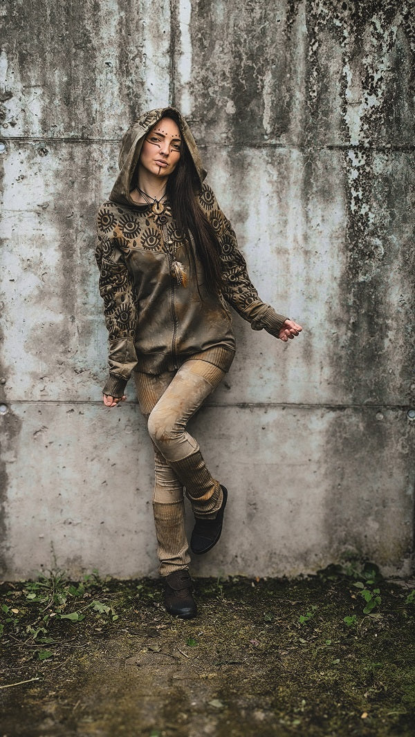 Tan Eyelet Kapuzensweatjacke