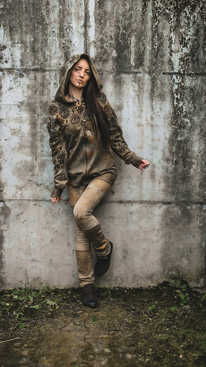 Tan Eyelet Kapuzensweatjacke