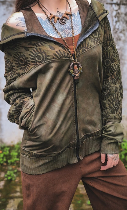 Mossy Eyelet Kapuzensweatjacke