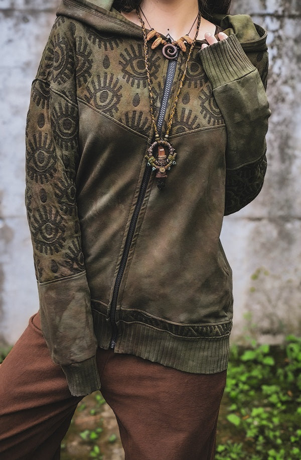 Mossy Eyelet Kapuzensweatjacke