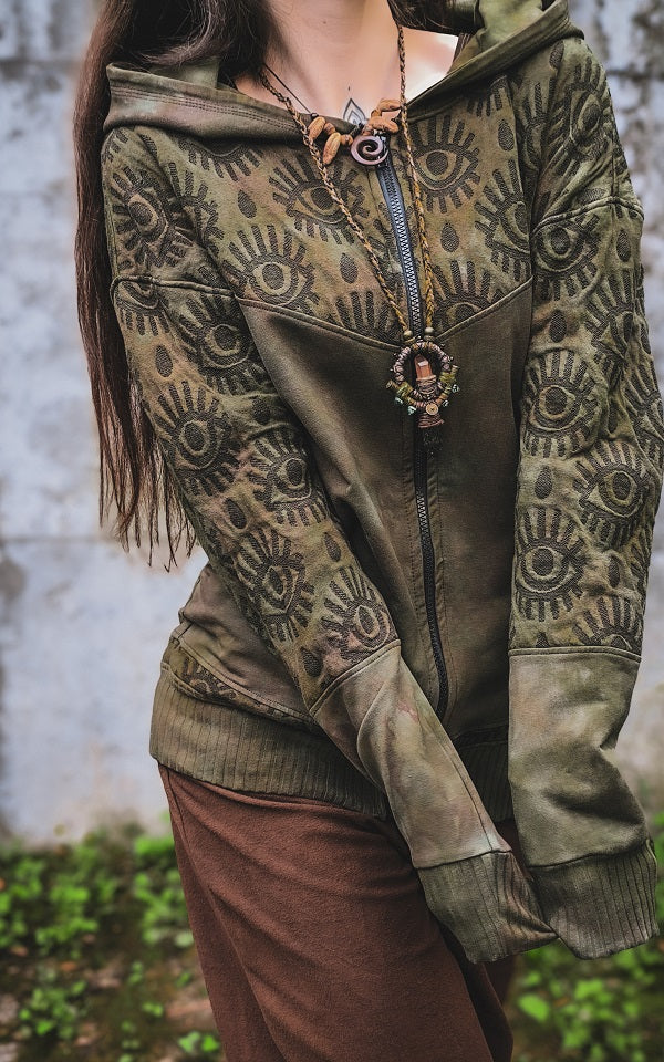 Mossy Eyelet Kapuzensweatjacke