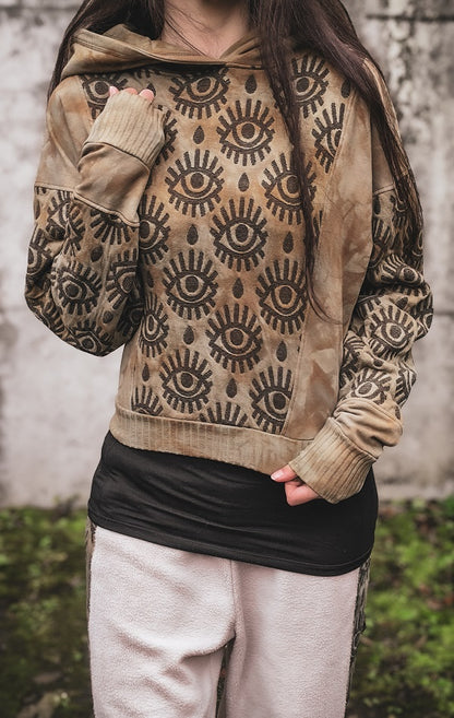 Eyelet Crophoodie Tan