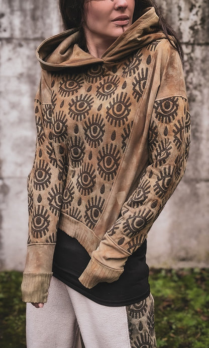 Eyelet Crophoodie Tan