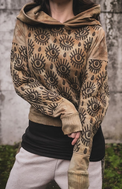 Eyelet Crophoodie Tan