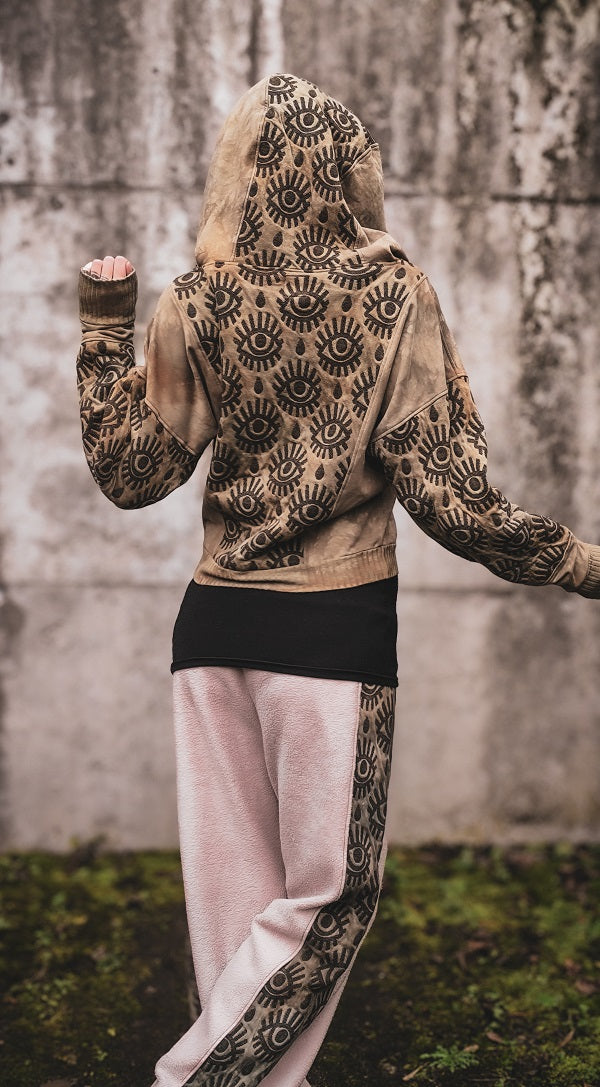 Eyelet Crophoodie Tan