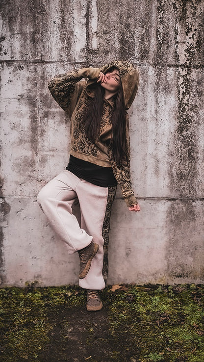 Eyelet Crophoodie Tan