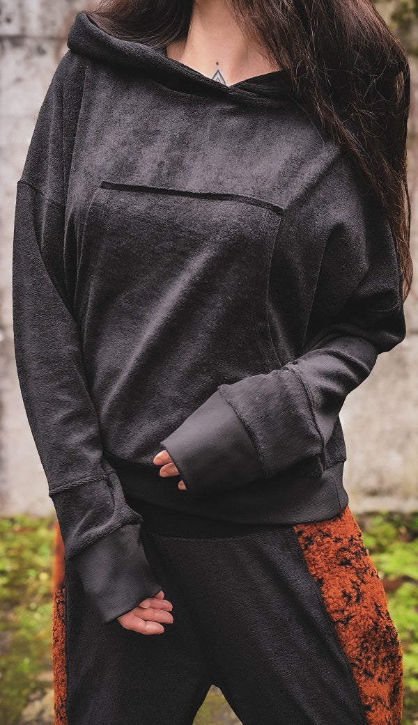 Frottee Crophoodie Schwarz