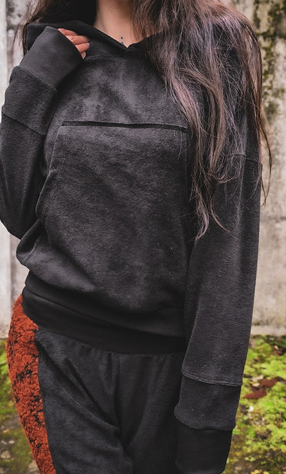 Frottee Crophoodie Schwarz