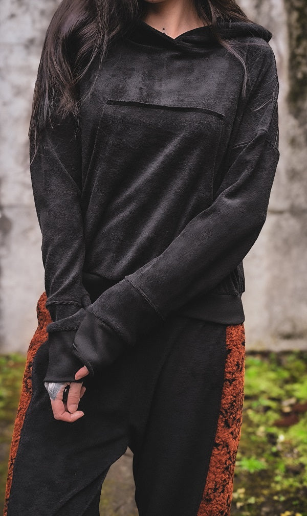 Frottee Crophoodie Schwarz