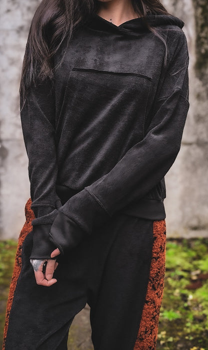 Frottee Crophoodie Schwarz