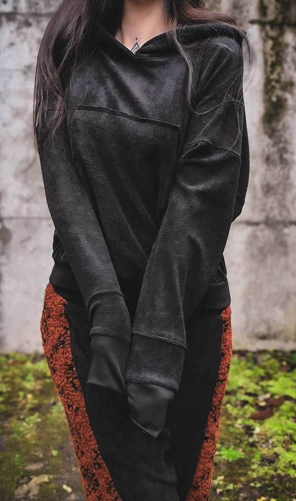 Frottee Crophoodie Schwarz