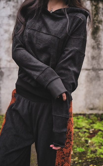 Frottee Crophoodie Schwarz