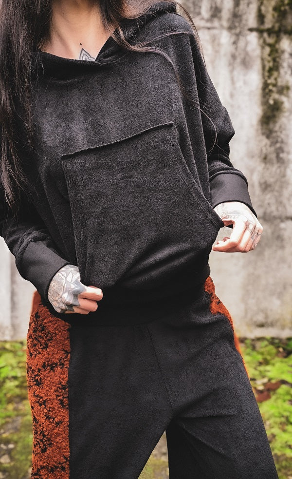 Frottee Crophoodie Schwarz