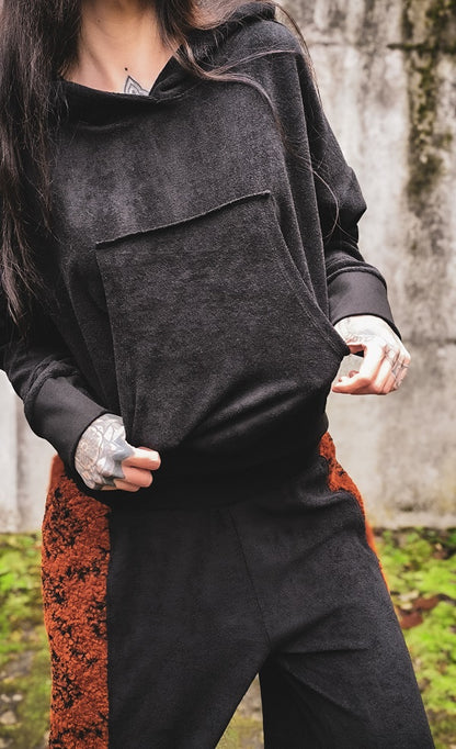 Frottee Crophoodie Schwarz