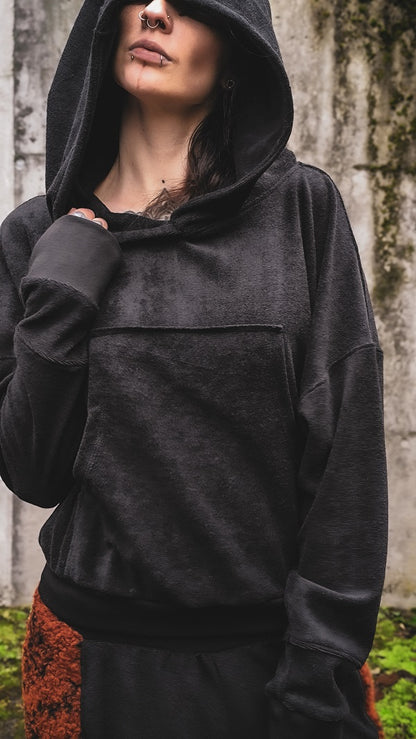 Frottee Crophoodie Schwarz