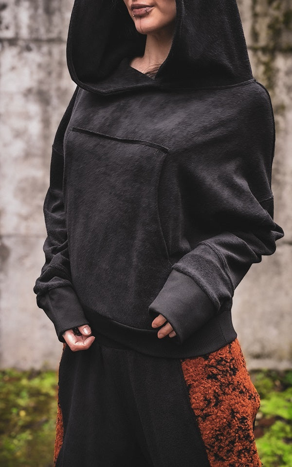 Frottee Crophoodie Schwarz