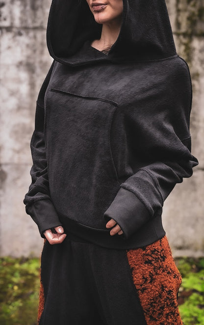 Frottee Crophoodie Schwarz