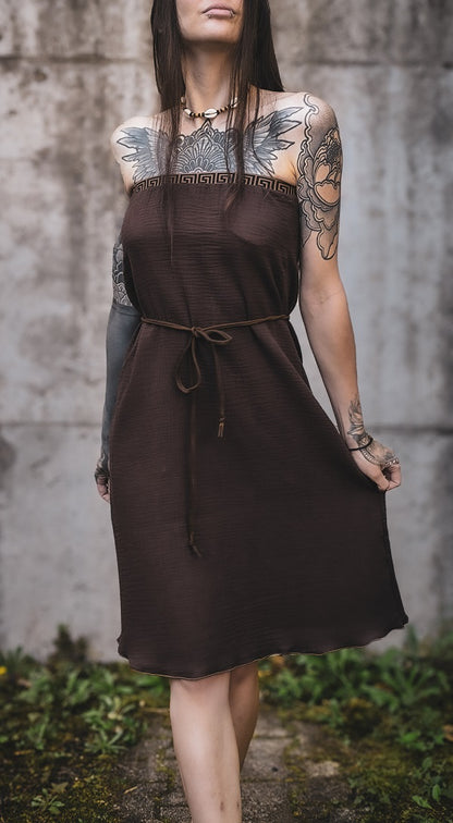 Musselin Bandeau Kleid Braun