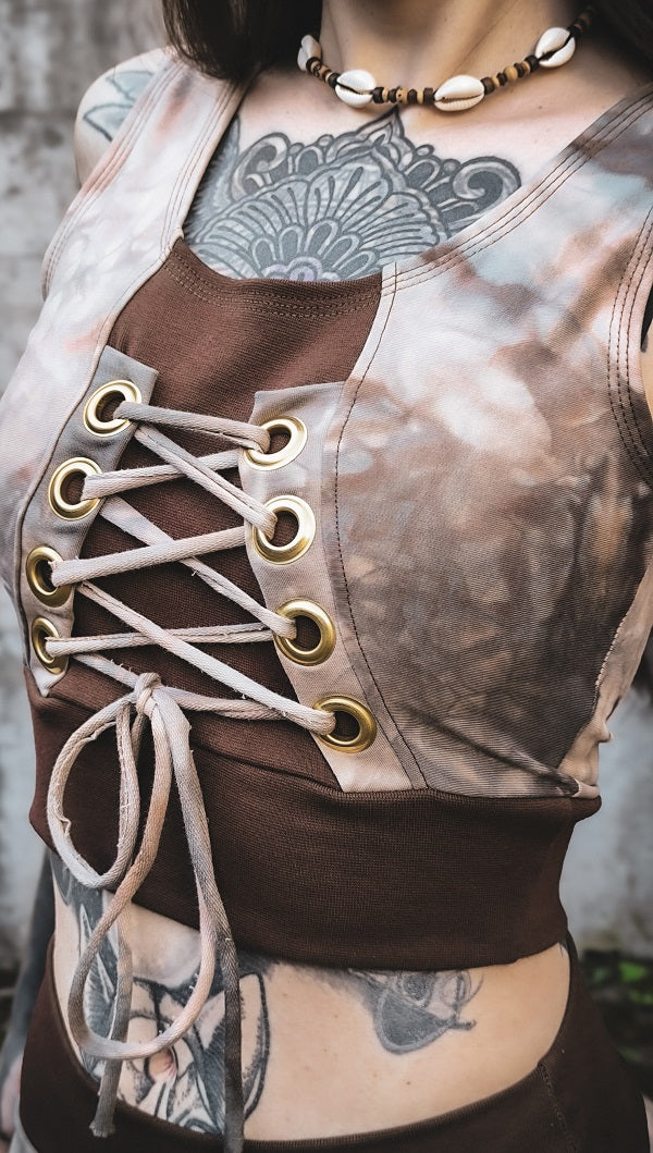 Ösen Croptop Graubraun