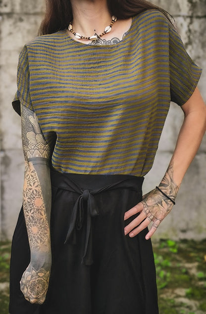 Musselin Shirt Streifenliebe Moosgrün Navy